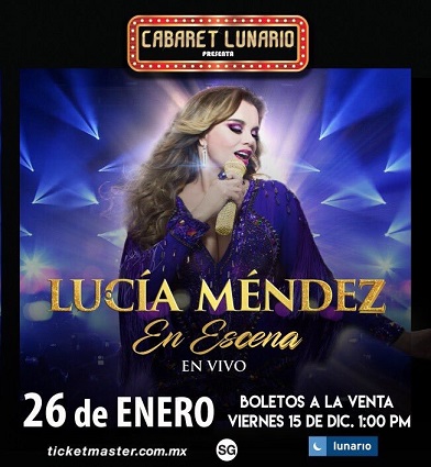 LUCÍA MÉNDEZ se presenta en un show Nocturno en el Lunario del Auditorio Nacional este Viernes 26 de Enero del 2018